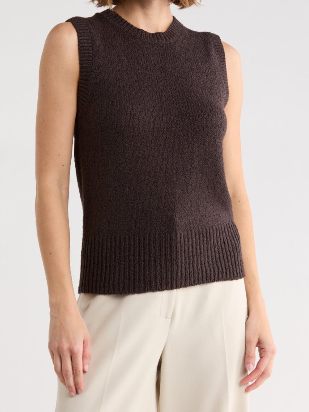 NWT VINCE Boucle Shell Sweater Sleeveless Dark Coffee Brown Size S